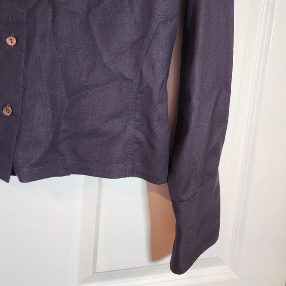 Allan Waller Italy Plum Purple Pleated Back Wool Blend Button Up Blouse Size 6 - Picture 6 of 10